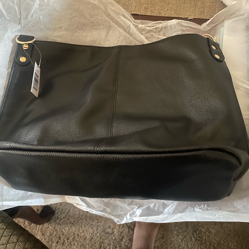 Black leather strap purse
